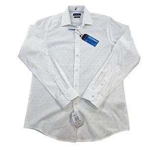 Nautica Mens Performance Dress Shirt Slim Fit White Micro‎ Print Stretch NWT